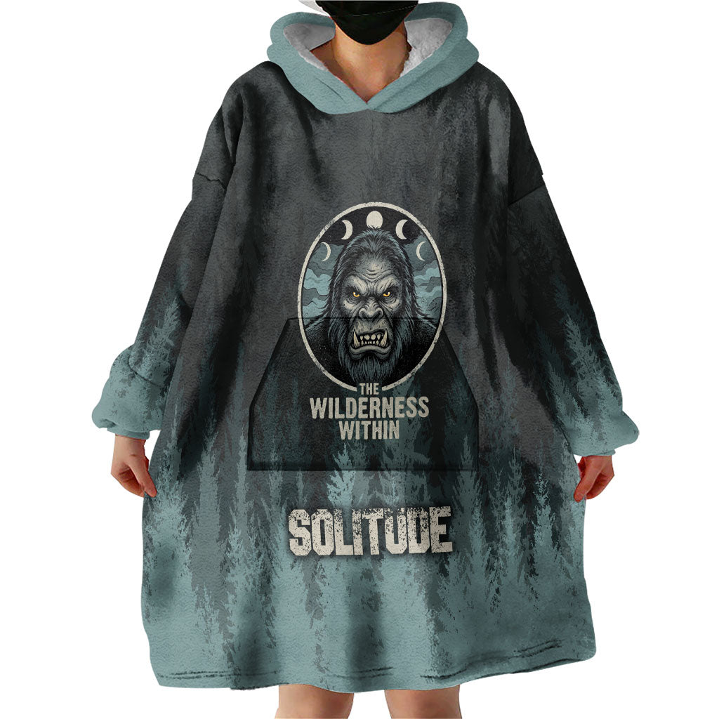 Bigfoot Wilderness Solitude Wearable Blanket Hoodie Cryptid Forest Graphic In Distressed Vintage Style