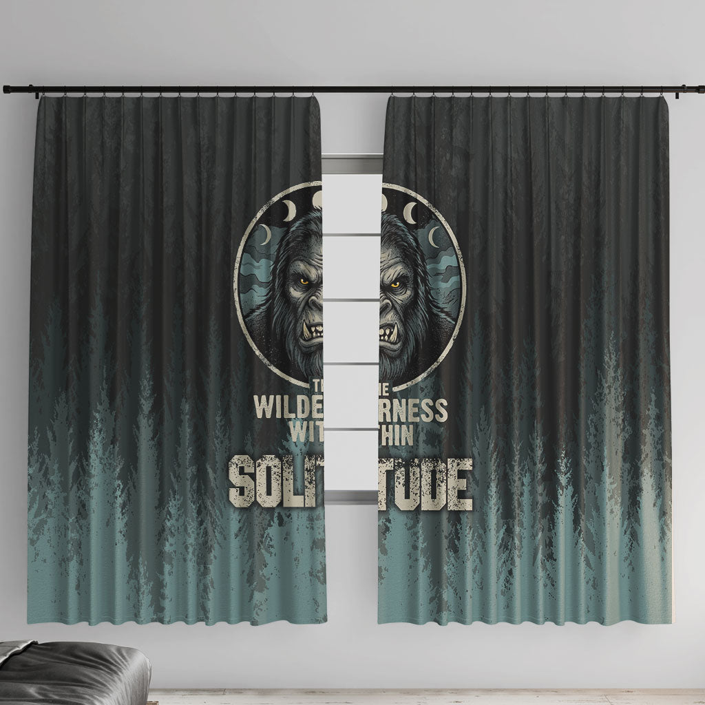Bigfoot Wilderness Solitude Window Curtain Cryptid Forest Graphic In Distressed Vintage Style