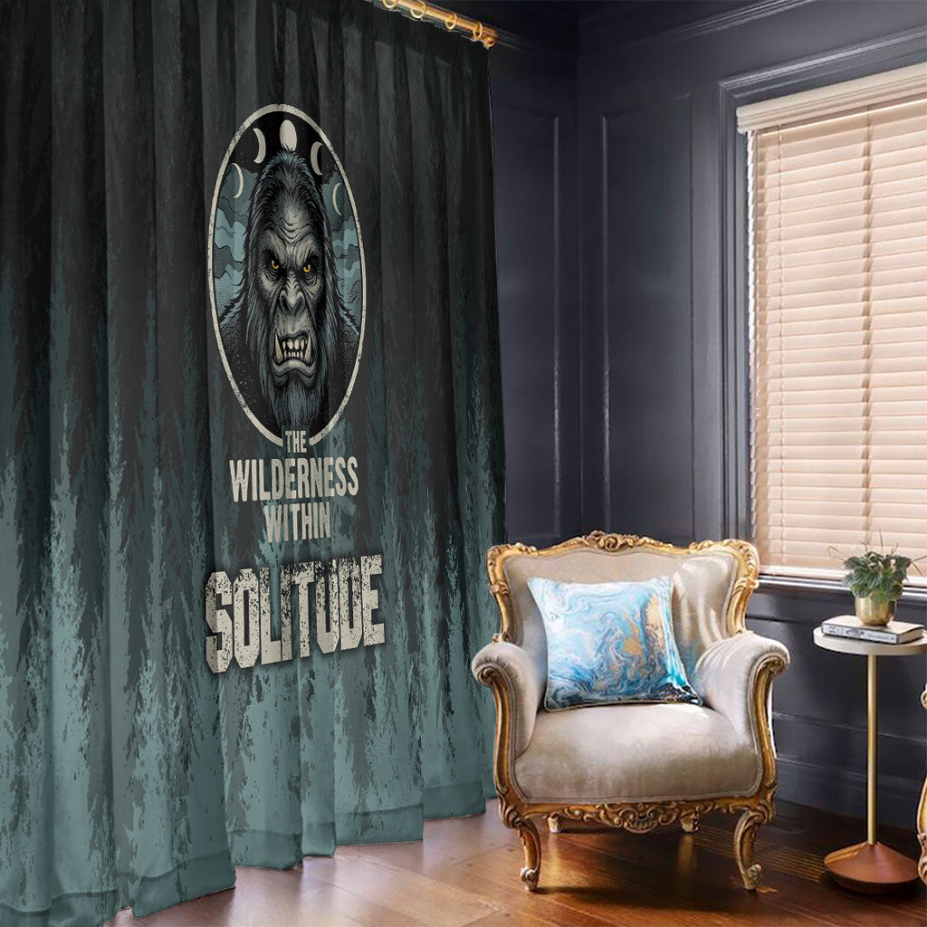 Bigfoot Wilderness Solitude Window Curtain Cryptid Forest Graphic In Distressed Vintage Style