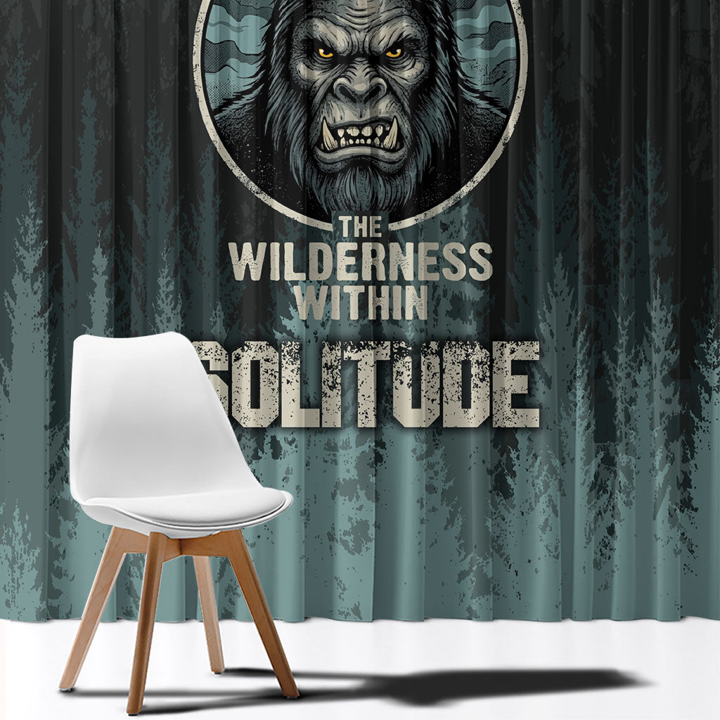 Bigfoot Wilderness Solitude Window Curtain Cryptid Forest Graphic In Distressed Vintage Style