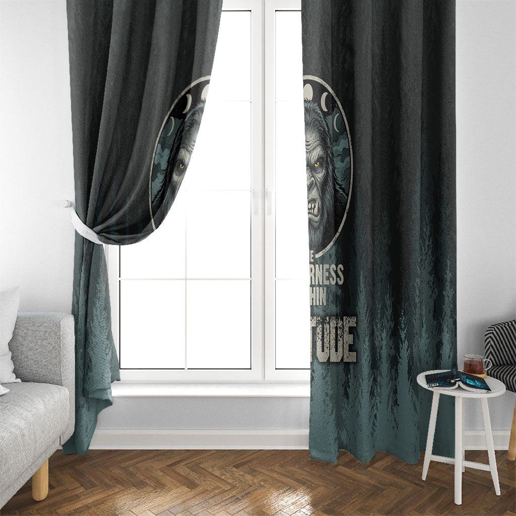 Bigfoot Wilderness Solitude Window Curtain Cryptid Forest Graphic In Distressed Vintage Style