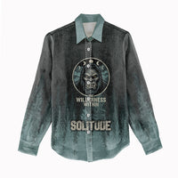 Bigfoot Wilderness Solitude Women Casual Shirt Cryptid Forest Graphic In Distressed Vintage Style