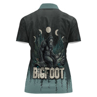 Bigfoot Wilderness Solitude Women Polo Shirt Cryptid Forest Graphic In Distressed Vintage Style