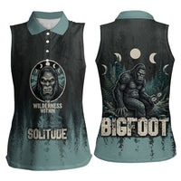 Bigfoot Wilderness Solitude Women Sleeveless Polo Shirt Cryptid Forest Graphic In Distressed Vintage Style