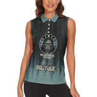 Bigfoot Wilderness Solitude Women Sleeveless Polo Shirt Cryptid Forest Graphic In Distressed Vintage Style