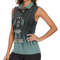 Bigfoot Wilderness Solitude Women Sleeveless Polo Shirt Cryptid Forest Graphic In Distressed Vintage Style