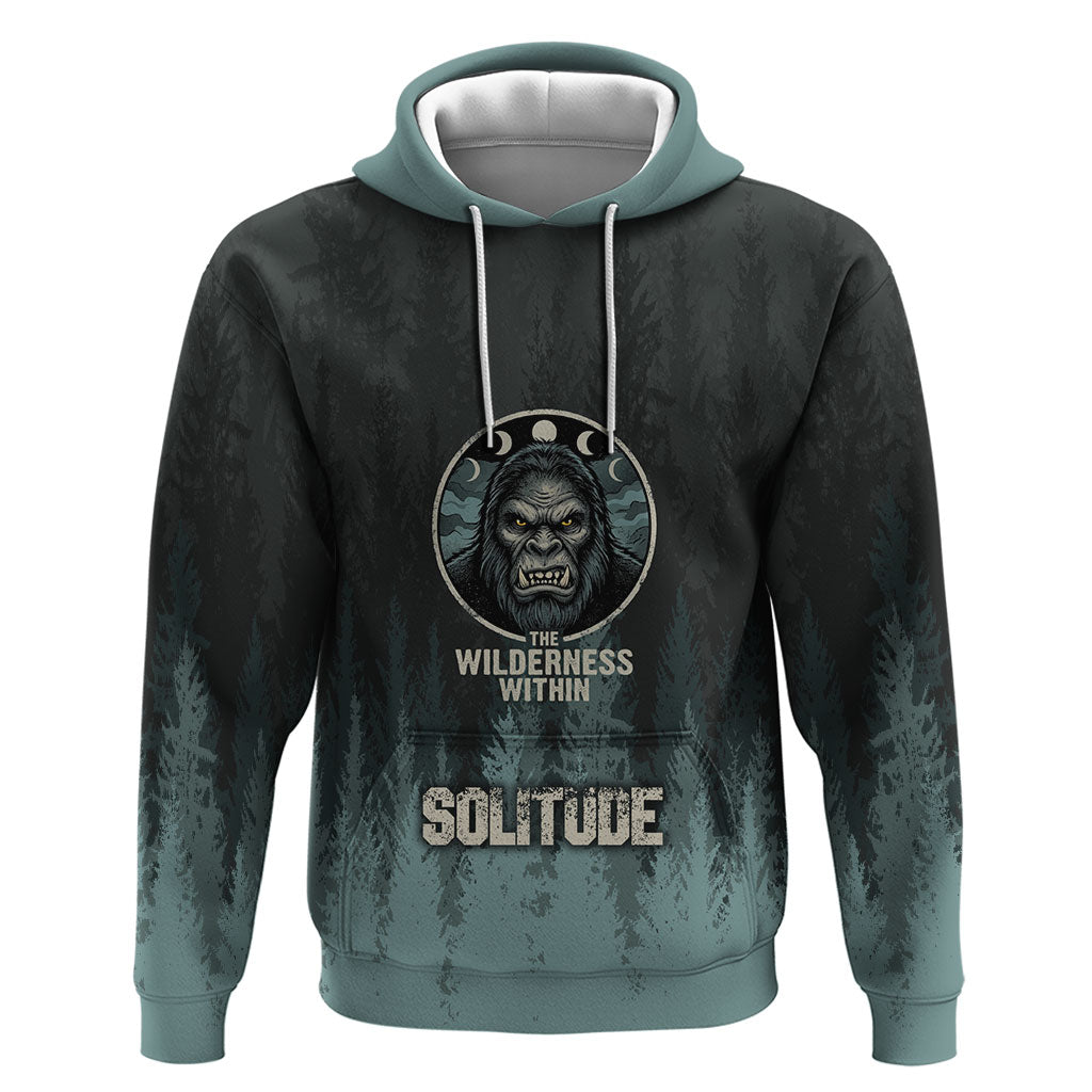 Bigfoot Wilderness Solitude Zip Hoodie Cryptid Forest Graphic In Distressed Vintage Style