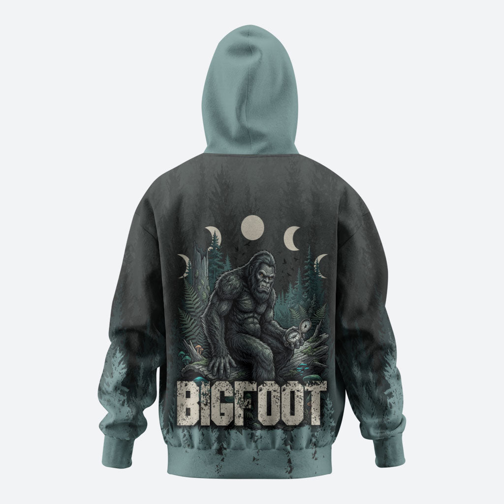 Bigfoot Wilderness Solitude Zip Hoodie Cryptid Forest Graphic In Distressed Vintage Style