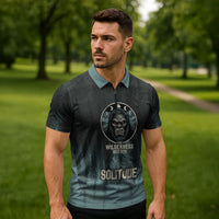 Bigfoot Wilderness Solitude Zipper Polo Shirt Cryptid Forest Graphic In Distressed Vintage Style