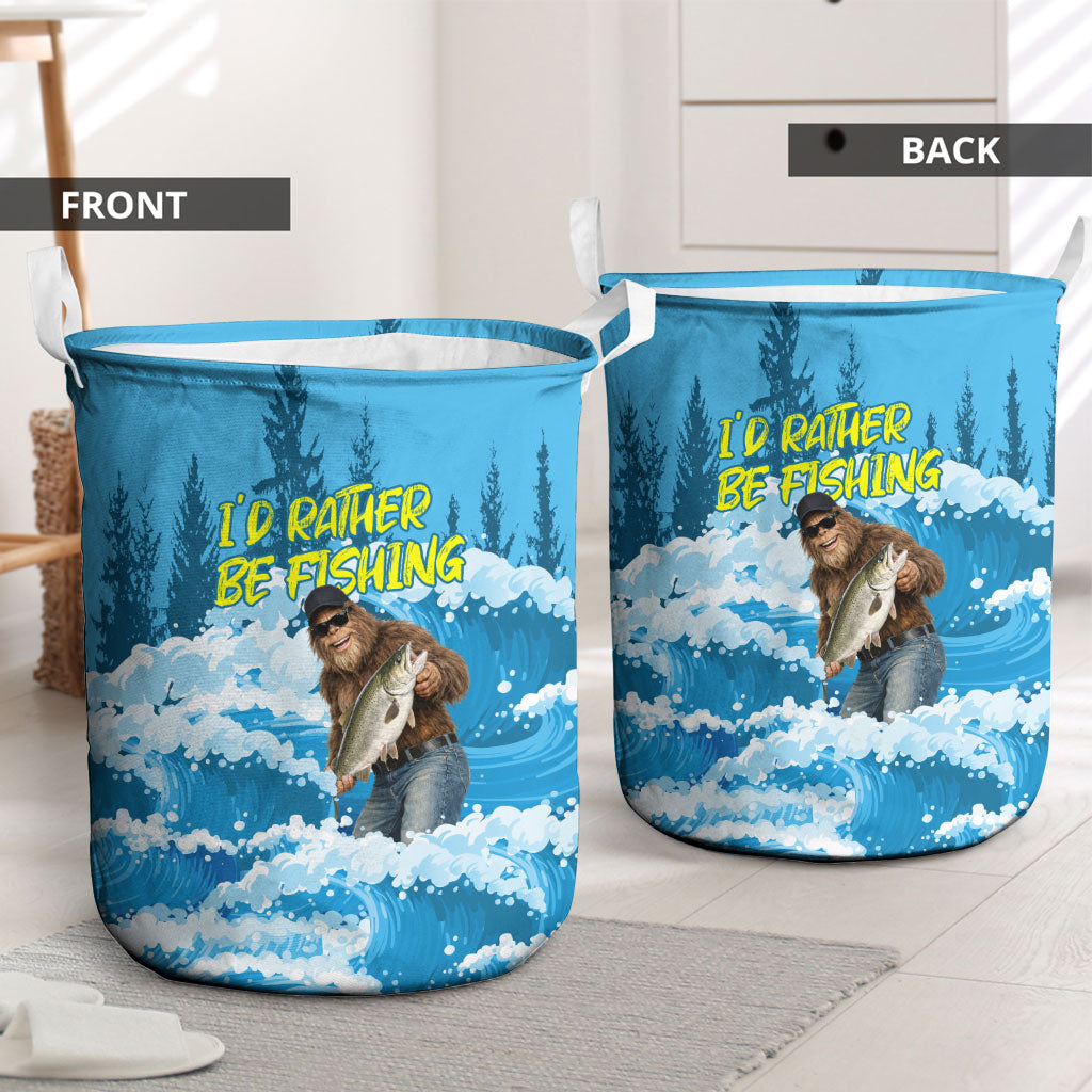 Bigfoot Sasquatch I'd Rather Be Fishing Laundry Basket Funny Angler Humorous Outdoors Graphic Art