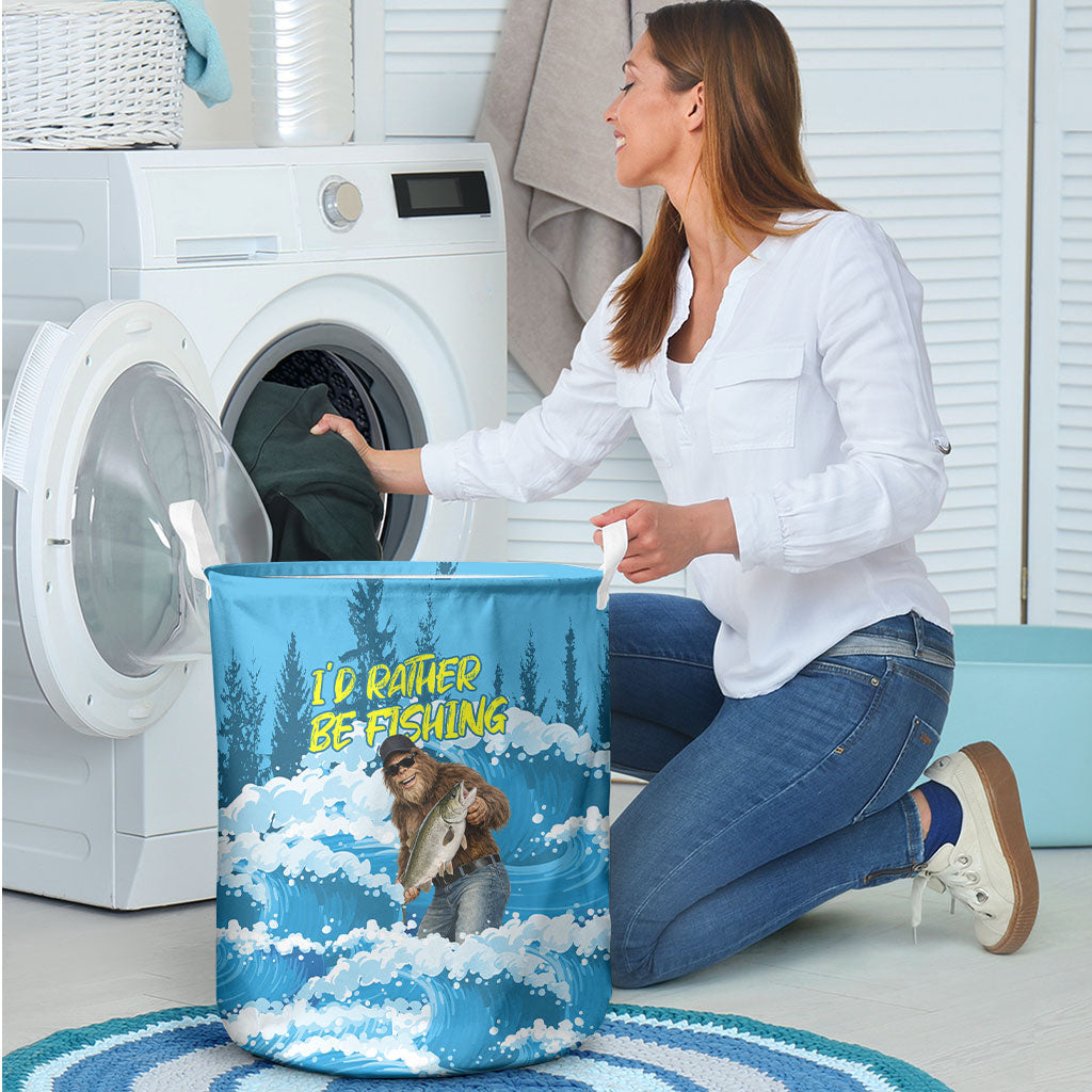 Bigfoot Sasquatch I'd Rather Be Fishing Laundry Basket Funny Angler Humorous Outdoors Graphic Art