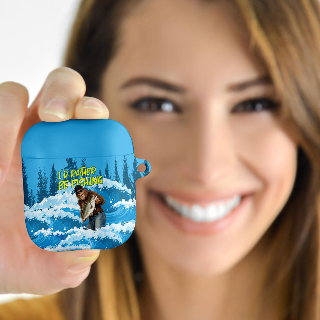 Bigfoot Sasquatch I'd Rather Be Fishing AirPods Case Funny Angler Humorous Outdoors Graphic Art