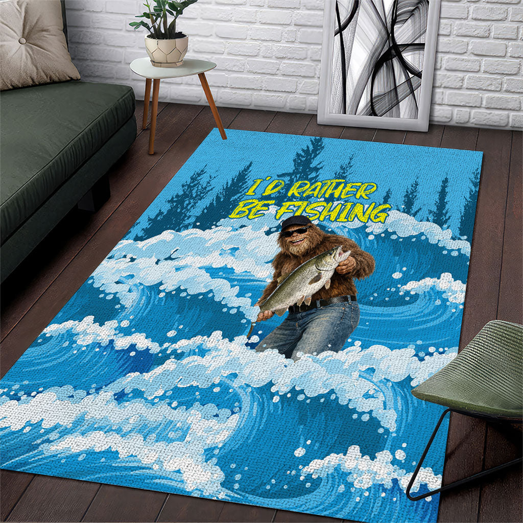 Bigfoot Sasquatch I'd Rather Be Fishing Area Rug Funny Angler Humorous Outdoors Graphic Art