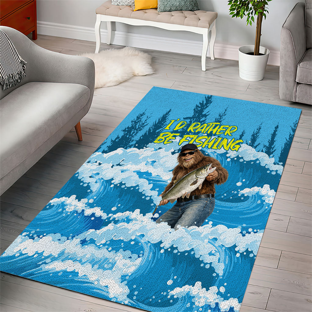 Bigfoot Sasquatch I'd Rather Be Fishing Area Rug Funny Angler Humorous Outdoors Graphic Art