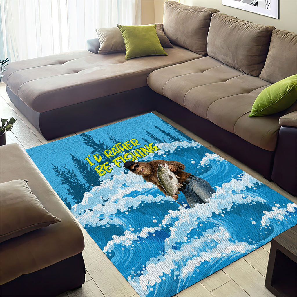 Bigfoot Sasquatch I'd Rather Be Fishing Area Rug Funny Angler Humorous Outdoors Graphic Art