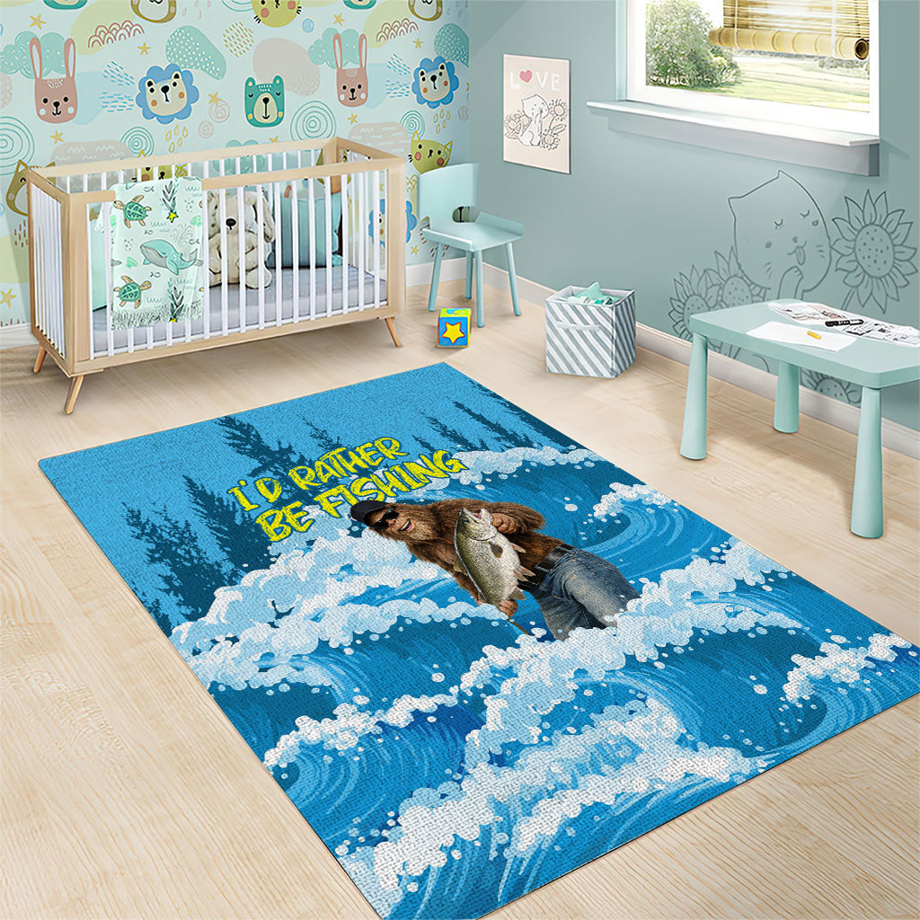 Bigfoot Sasquatch I'd Rather Be Fishing Area Rug Funny Angler Humorous Outdoors Graphic Art