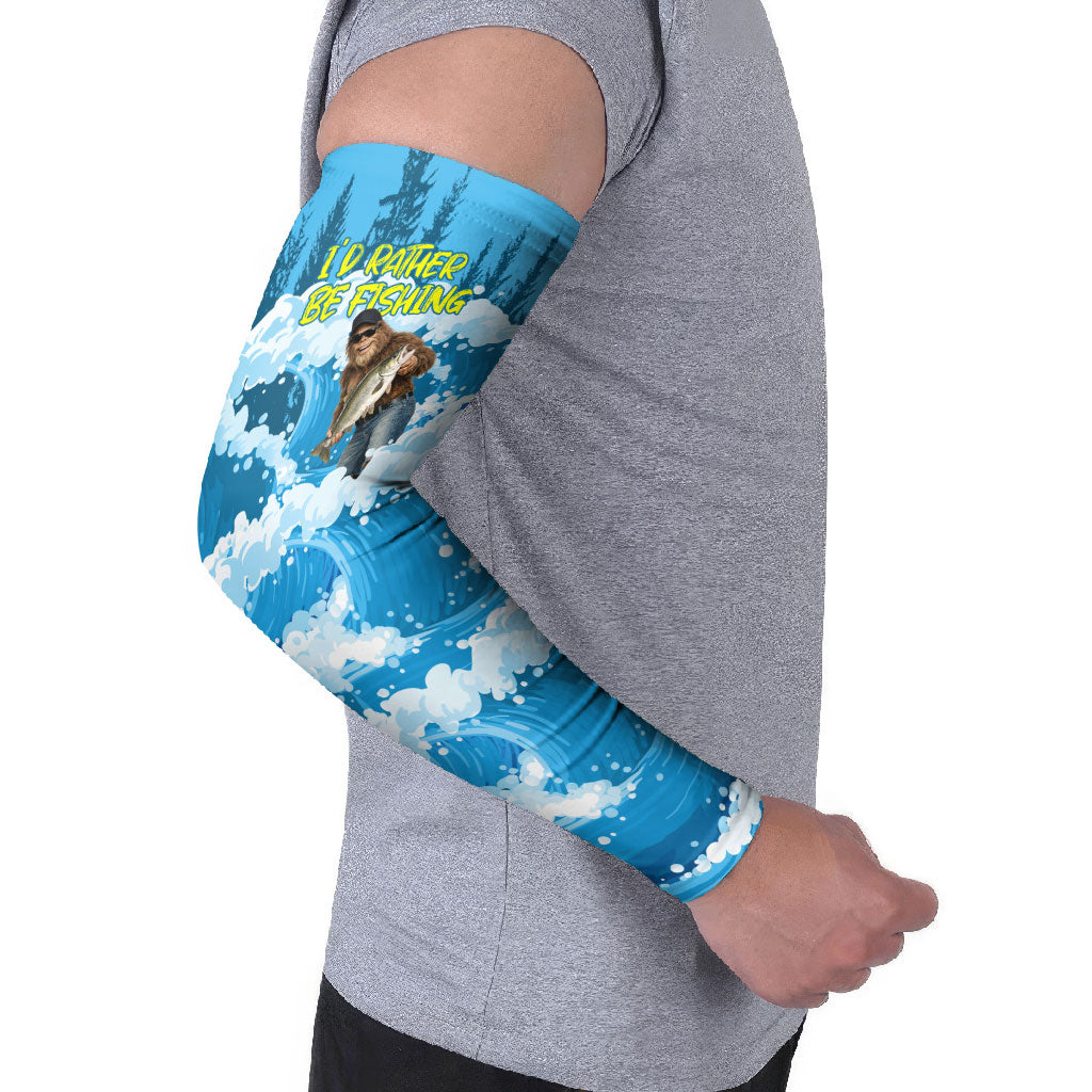 Bigfoot Sasquatch I'd Rather Be Fishing Arm Sleeves Funny Angler Humorous Outdoors Graphic Art