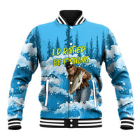Bigfoot Sasquatch I'd Rather Be Fishing Baseball Jacket Funny Angler Humorous Outdoors Graphic Art