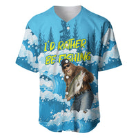 Bigfoot Sasquatch I'd Rather Be Fishing Baseball Jersey Funny Angler Humorous Outdoors Graphic Art