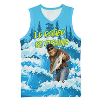 Bigfoot Sasquatch I'd Rather Be Fishing Basketball Jersey Funny Angler Humorous Outdoors Graphic Art