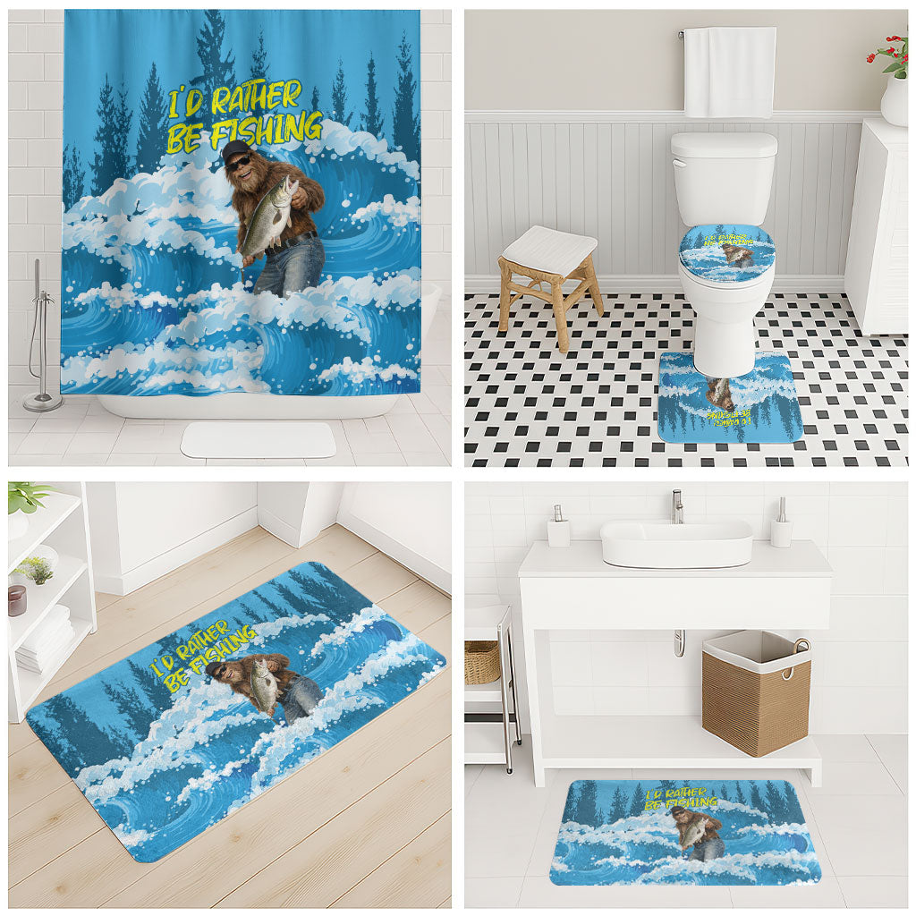 Bigfoot Sasquatch I'd Rather Be Fishing Bathroom Set Funny Angler Humorous Outdoors Graphic Art