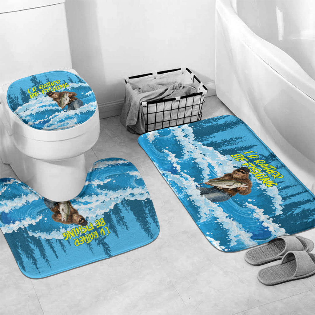 Bigfoot Sasquatch I'd Rather Be Fishing Bathroom Set Funny Angler Humorous Outdoors Graphic Art