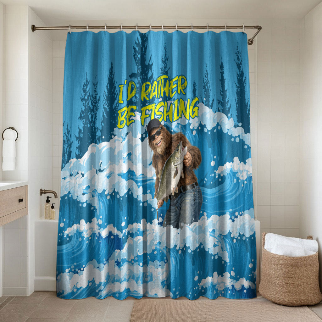 Bigfoot Sasquatch I'd Rather Be Fishing Bathroom Set Funny Angler Humorous Outdoors Graphic Art
