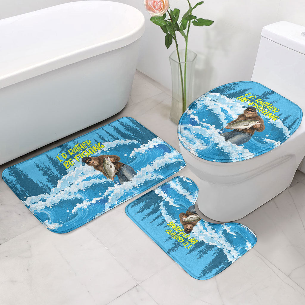 Bigfoot Sasquatch I'd Rather Be Fishing Bathroom Set Funny Angler Humorous Outdoors Graphic Art