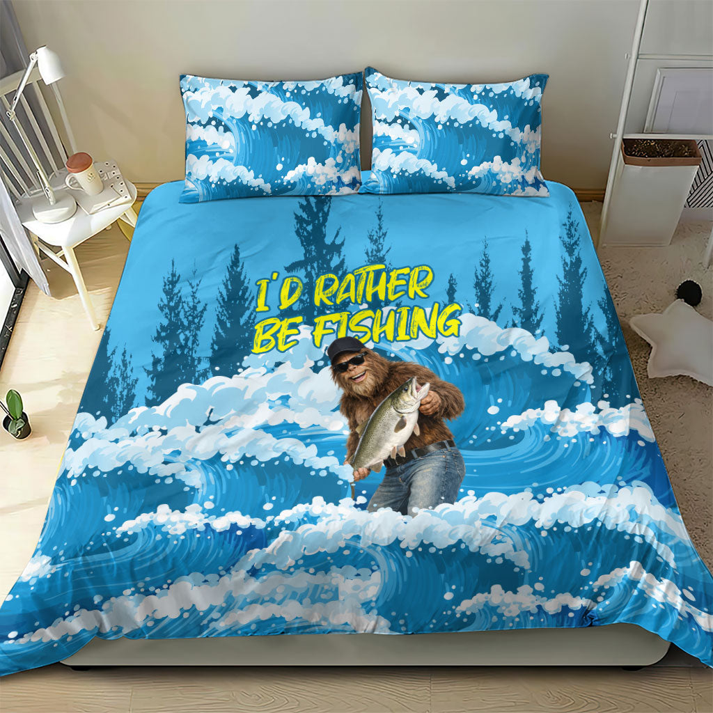Bigfoot Sasquatch I'd Rather Be Fishing Bedding Set Funny Angler Humorous Outdoors Graphic Art