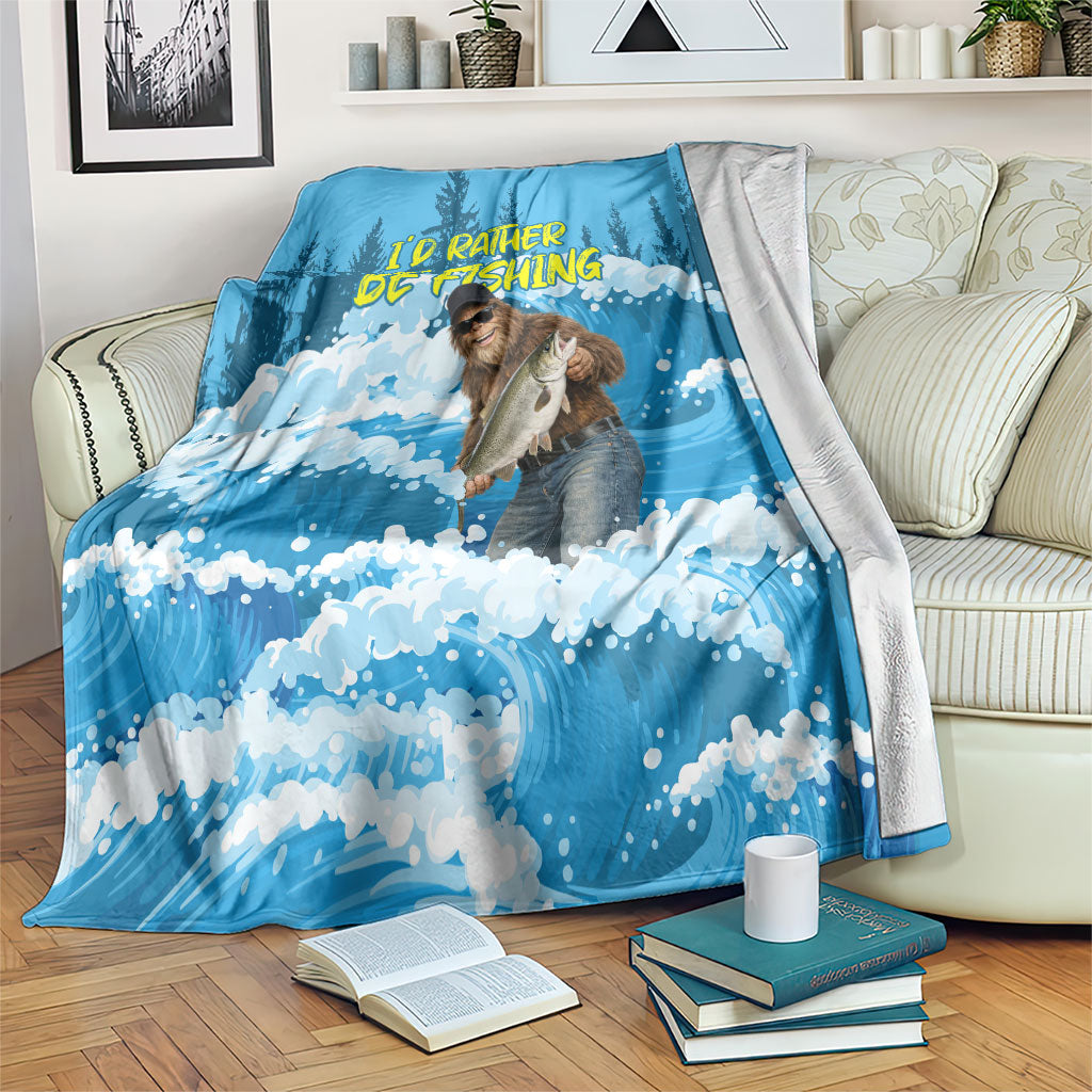 Bigfoot Sasquatch I'd Rather Be Fishing Blanket Funny Angler Humorous Outdoors Graphic Art