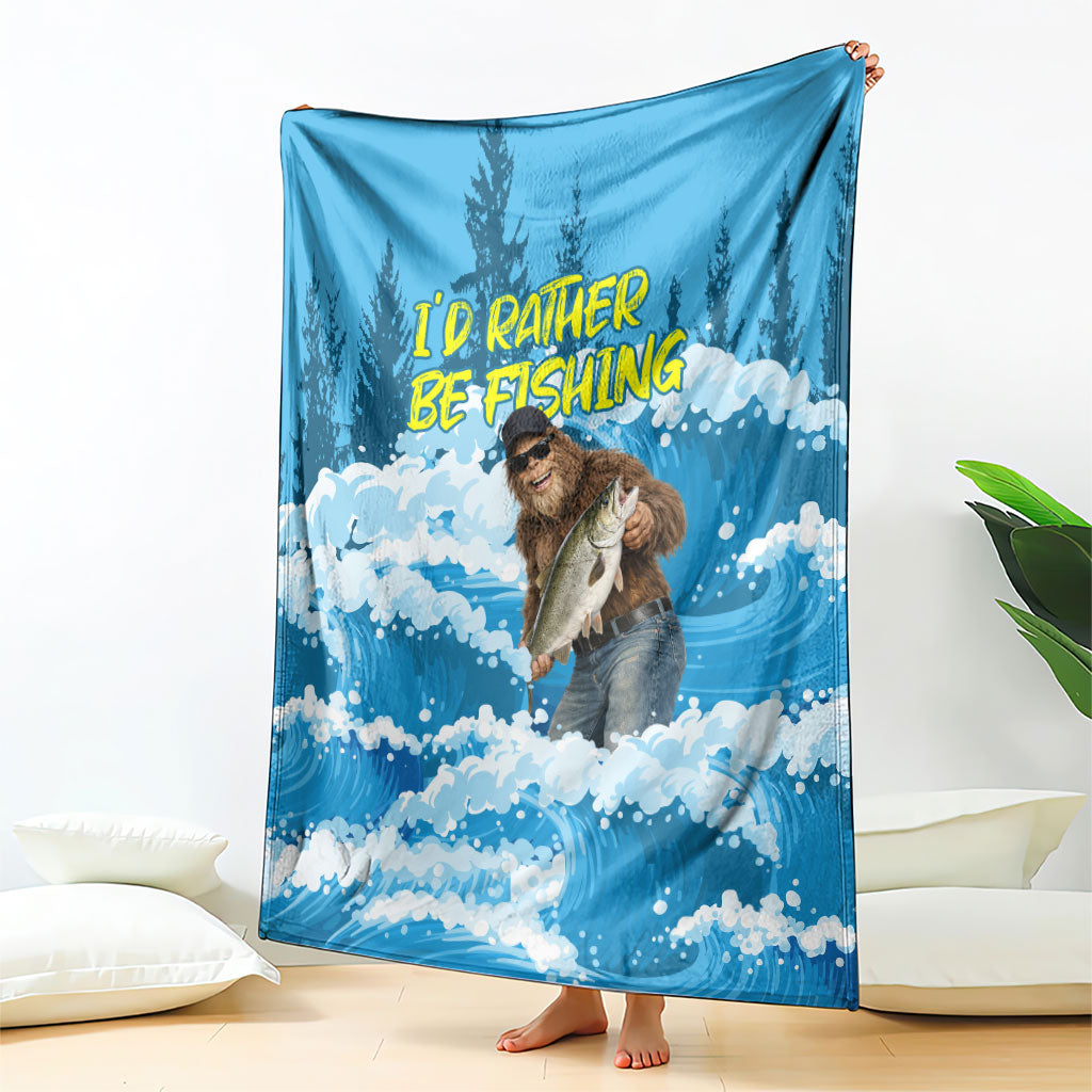 Bigfoot Sasquatch I'd Rather Be Fishing Blanket Funny Angler Humorous Outdoors Graphic Art