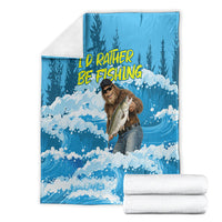 Bigfoot Sasquatch I'd Rather Be Fishing Blanket Funny Angler Humorous Outdoors Graphic Art