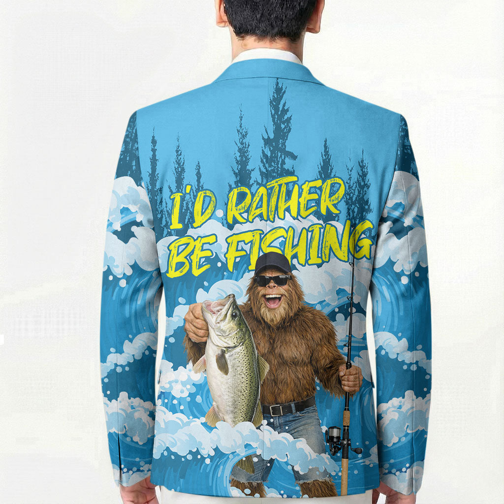 Bigfoot Sasquatch I'd Rather Be Fishing Blazer Funny Angler Humorous Outdoors Graphic Art