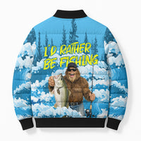 Bigfoot Sasquatch I'd Rather Be Fishing Bomber Puffer Jacket Funny Angler Humorous Outdoors Graphic Art