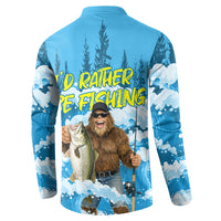 Bigfoot Sasquatch I'd Rather Be Fishing Button Sweatshirt Funny Angler Humorous Outdoors Graphic Art