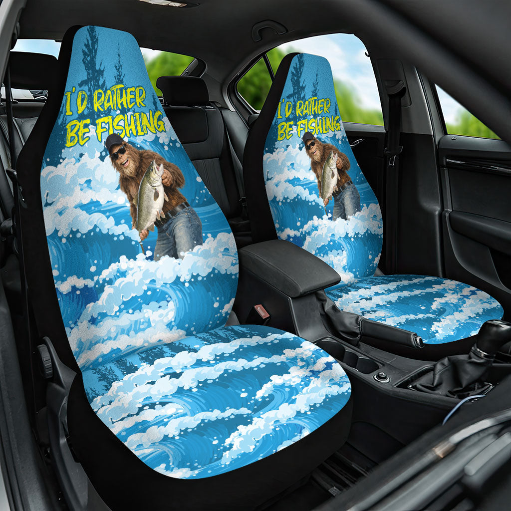 Bigfoot Sasquatch I'd Rather Be Fishing Car Seat Cover Funny Angler Humorous Outdoors Graphic Art