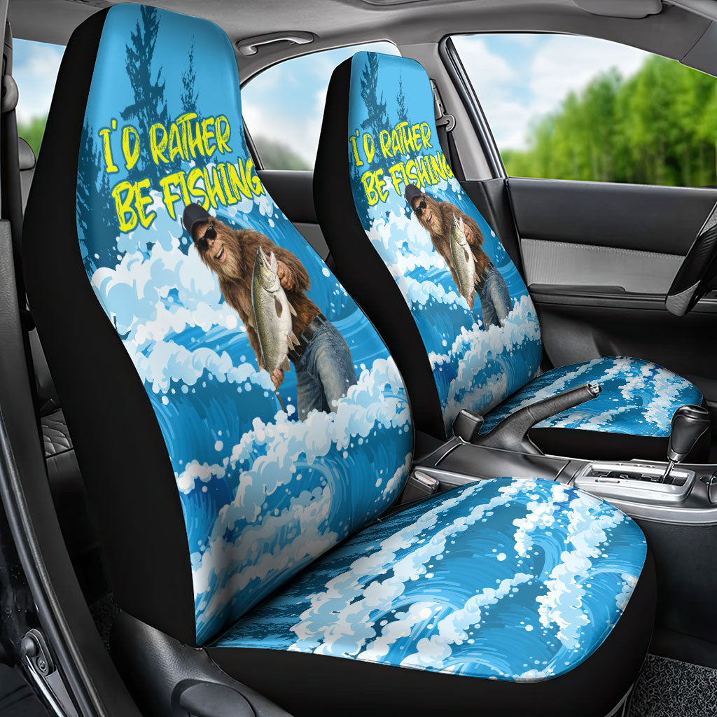 Bigfoot Sasquatch I'd Rather Be Fishing Car Seat Cover Funny Angler Humorous Outdoors Graphic Art