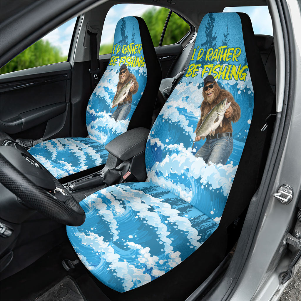 Bigfoot Sasquatch I'd Rather Be Fishing Car Seat Cover Funny Angler Humorous Outdoors Graphic Art