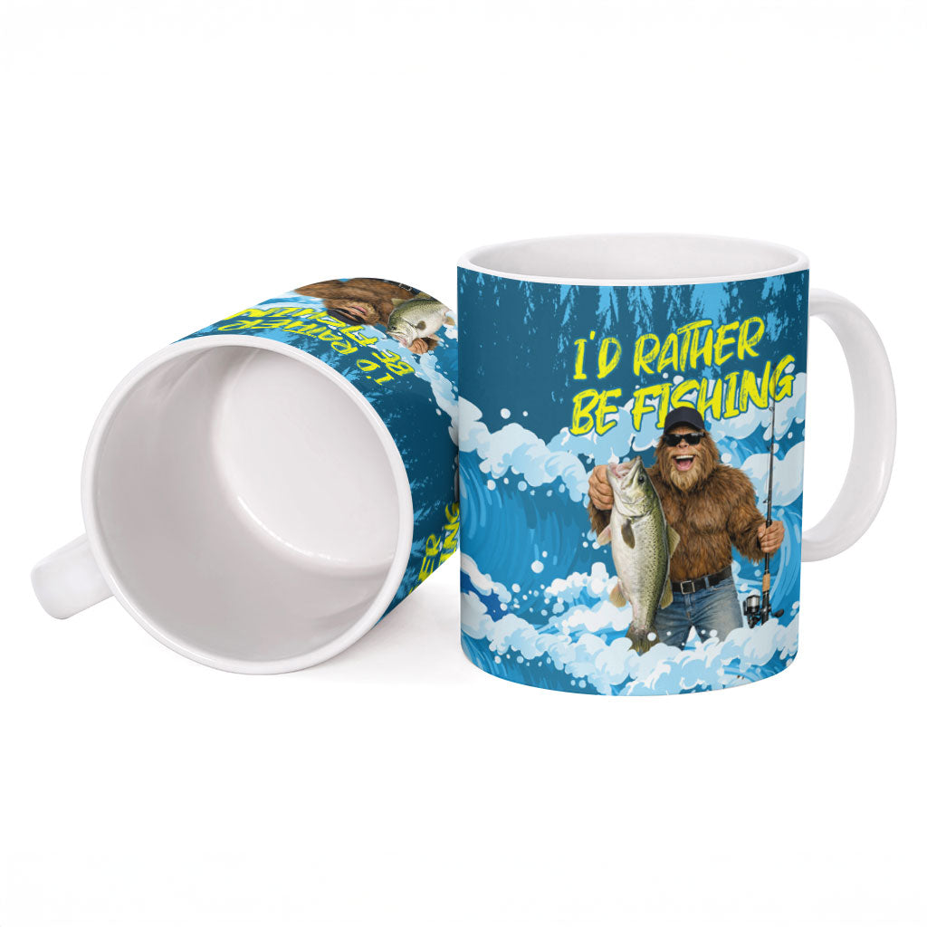 Bigfoot Sasquatch I'd Rather Be Fishing Ceramic Mug Funny Angler Humorous Outdoors Graphic Art
