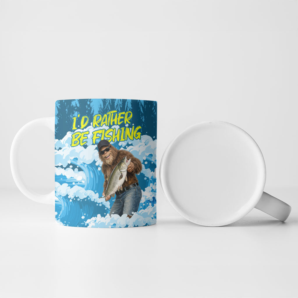 Bigfoot Sasquatch I'd Rather Be Fishing Ceramic Mug Funny Angler Humorous Outdoors Graphic Art