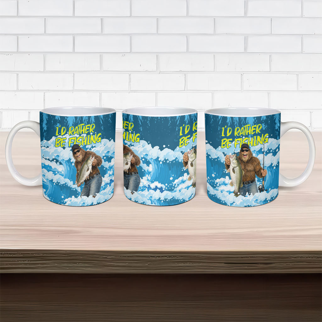 Bigfoot Sasquatch I'd Rather Be Fishing Ceramic Mug Funny Angler Humorous Outdoors Graphic Art