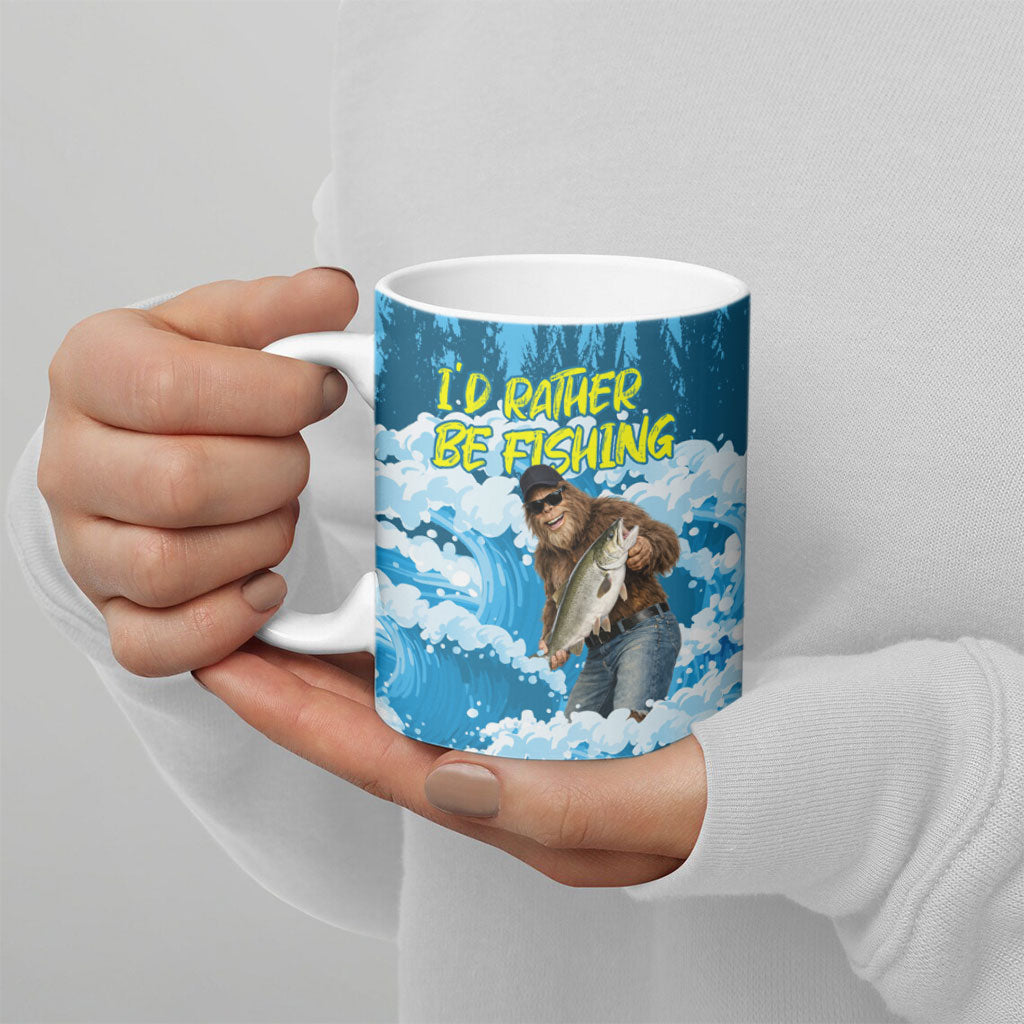 Bigfoot Sasquatch I'd Rather Be Fishing Ceramic Mug Funny Angler Humorous Outdoors Graphic Art
