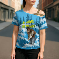 Bigfoot Sasquatch I'd Rather Be Fishing Cross Shoulder Shirt Funny Angler Humorous Outdoors Graphic Art