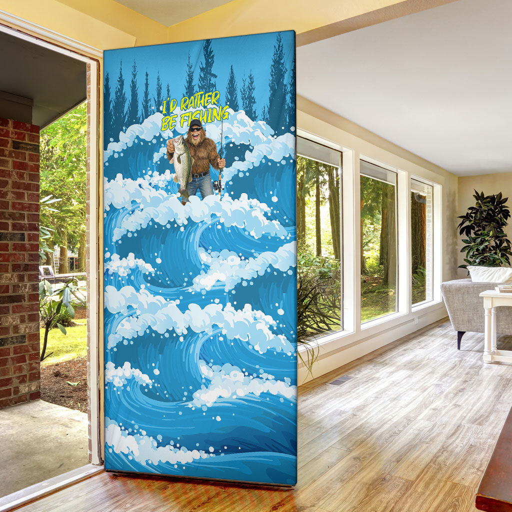 Bigfoot Sasquatch I'd Rather Be Fishing Door Cover Funny Angler Humorous Outdoors Graphic Art