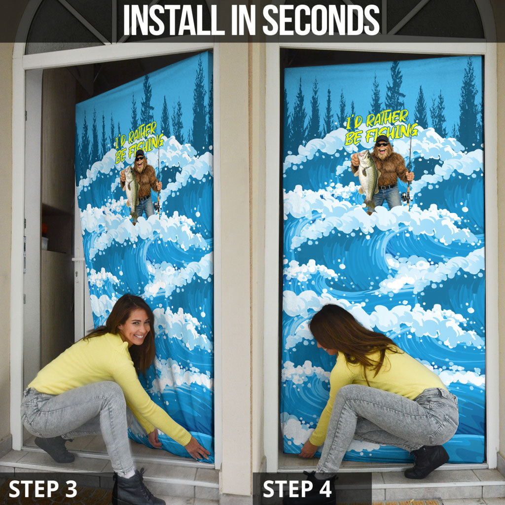Bigfoot Sasquatch I'd Rather Be Fishing Door Cover Funny Angler Humorous Outdoors Graphic Art