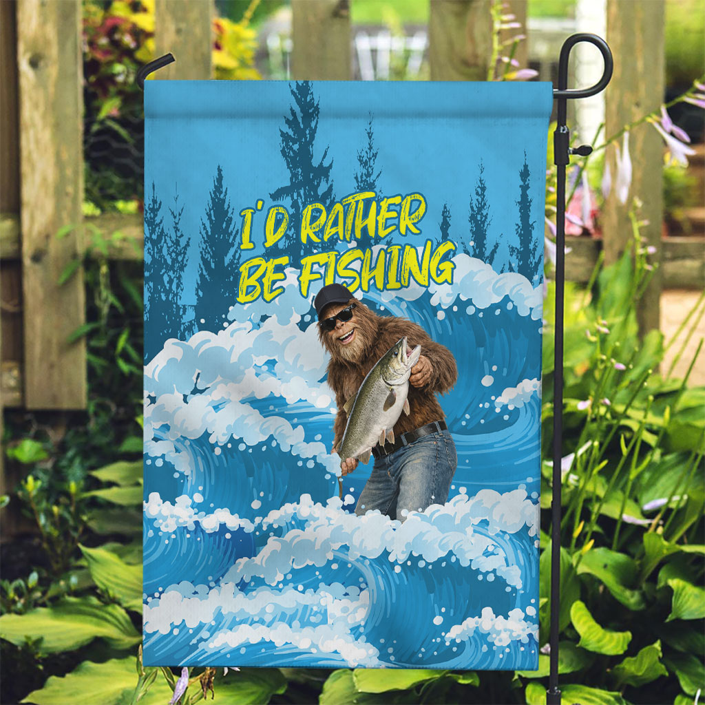 Bigfoot Sasquatch I'd Rather Be Fishing Garden Flag Funny Angler Humorous Outdoors Graphic Art
