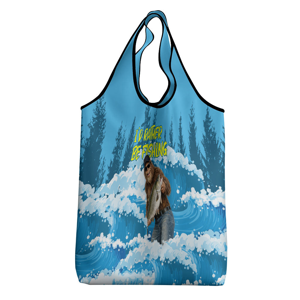 Bigfoot Sasquatch I'd Rather Be Fishing Grocery Bag Funny Angler Humorous Outdoors Graphic Art