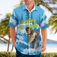 Bigfoot Sasquatch I'd Rather Be Fishing Hawaiian Shirt Funny Angler Humorous Outdoors Graphic Art