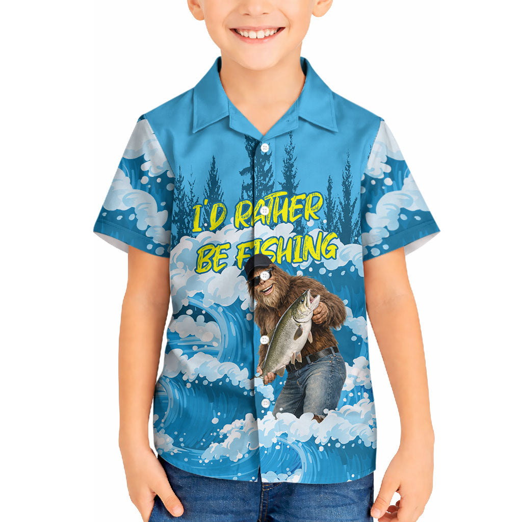 Bigfoot Sasquatch I'd Rather Be Fishing Hawaiian Shirt Funny Angler Humorous Outdoors Graphic Art