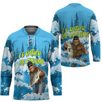 Bigfoot Sasquatch I'd Rather Be Fishing Hockey Jersey Funny Angler Humorous Outdoors Graphic Art